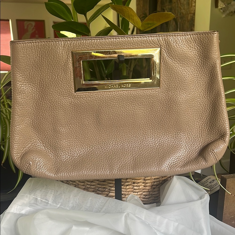 Michael Kors Tan Clutch with Metallic Handle